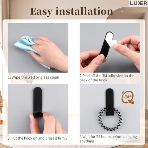 Set 3 Suporti Autoadezivi Rezistenti pentru Perete, Tip Carlig, pentru Agatare Propsop/Haine/Chei, Universal, Rezistenti la Umezeala, Lungime 7cm, Metal, Black, Luxer [4]
