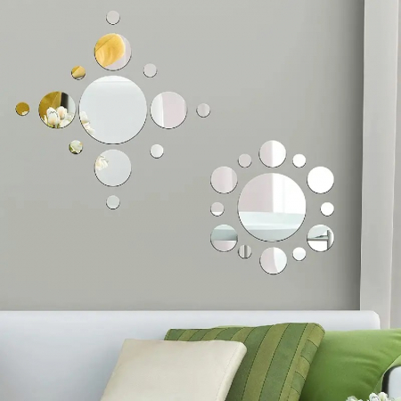 Set 31 oglinzi acrilice decorative Luxer, Oglinda Decorativa Perete/Mobila pentru Hol Living Baie, Model Buline, Autocolant, 5 Dimensiuni, Argintiu/Negru, oglinzi decorative pentru perete rotunde model bulina pentrun hol living ieftine din acril rezistente ikea jumbo hornbach luxer [15]