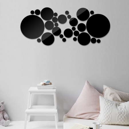 Set 31 oglinzi acrilice decorative Luxer, Oglinda Decorativa Perete/Mobila pentru Hol Living Baie, Model Buline, Autocolant, 5 Dimensiuni, Argintiu/Negru, oglinzi decorative pentru perete rotunde model bulina pentrun hol living ieftine din acril rezistente ikea jumbo hornbach luxer [19]