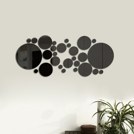 Set 31 oglinzi acrilice decorative Luxer, Oglinda Decorativa Perete/Mobila pentru Hol Living Baie, Model Buline, Autocolant, 5 Dimensiuni, Argintiu/Negru, oglinzi decorative pentru perete rotunde model bulina pentrun hol living ieftine din acril rezistente ikea jumbo hornbach luxer [22]