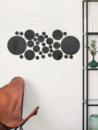 Set 31 oglinzi acrilice decorative Luxer, Oglinda Decorativa Perete/Mobila pentru Hol Living Baie, Model Buline, Autocolant, 5 Dimensiuni, Argintiu/Negru, oglinzi decorative pentru perete rotunde model bulina pentrun hol living ieftine din acril rezistente ikea jumbo hornbach luxer [20]