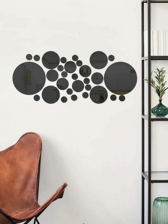 Set 31 oglinzi acrilice decorative Luxer, Oglinda Decorativa Perete/Mobila pentru Hol Living Baie, Model Buline, Autocolant, 5 Dimensiuni, Argintiu/Negru, oglinzi decorative pentru perete rotunde model bulina pentrun hol living ieftine din acril rezistente ikea jumbo hornbach luxer [21]