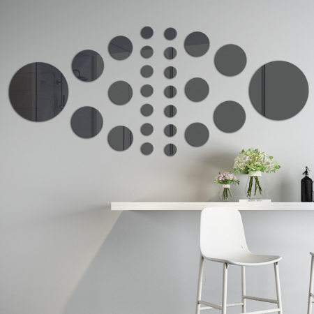 Set 31 oglinzi acrilice decorative Luxer, Oglinda Decorativa Perete/Mobila pentru Hol Living Baie, Model Buline, Autocolant, 5 Dimensiuni, Argintiu/Negru, oglinzi decorative pentru perete rotunde model bulina pentrun hol living ieftine din acril rezistente ikea jumbo hornbach luxer [26]