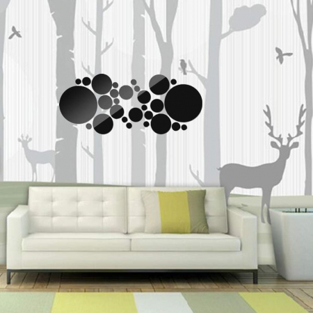 Set 31 oglinzi acrilice decorative Luxer, Oglinda Decorativa Perete/Mobila pentru Hol Living Baie, Model Buline, Autocolant, 5 Dimensiuni, Argintiu/Negru, oglinzi decorative pentru perete rotunde model bulina pentrun hol living ieftine din acril rezistente ikea jumbo hornbach luxer [25]