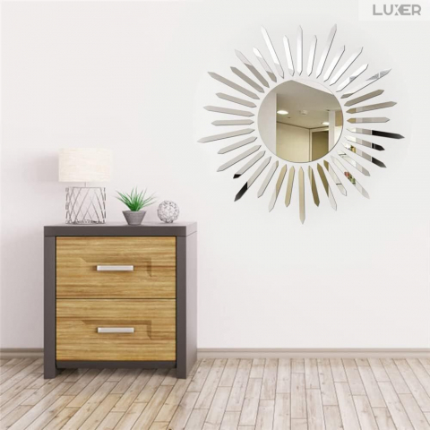 Set 37 Oglinzi Acrilice Autoadezive Luxer, Model Soare cu 36 Raze, Oglinda Decorativa Perete/Mobila pentru Hol Living Baie,Dimensiuni 40x40 cm, Silver [1]