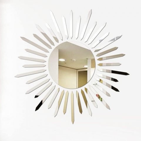 Set 37 Oglinzi Acrilice Autoadezive Luxer, Model Soare cu 36 Raze, Oglinda Decorativa Perete/Mobila pentru Hol Living Baie,Dimensiuni 40x40 cm, Silver [8]