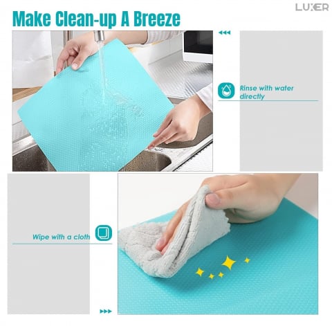 Set 4 Covorase Antiderapante Pentru Protectie Rafturi Frigider sau Sertare, Anti-Mucegai, Table Placemats, Material Impermeabil, Dimensiuni 45x29 cm, Albastru, Luxer, Folie Protectie Rafturi Dulap, Antibacteriene, Covoras Pentru Pastrarea Prospetimii, Covoras Frigider [8]