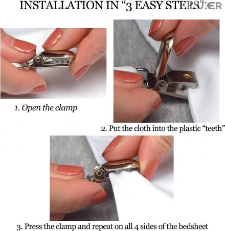 Set 4 Curele/Bretele cu Clesti Metalici Ajustabile Pentru Fixarea Cearceafului/Lenjeriei de Pat, Albe, Luxer, fixare asternuturi cearceaf canapea/pat jysk leroy merlin dedeman hornbach emag ieftine [14]