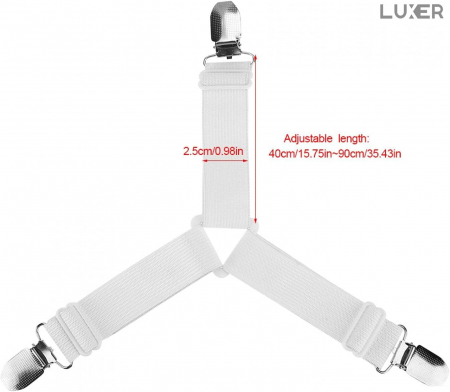 Set 4 Curele/Bretele cu Clesti Metalici Ajustabile Pentru Fixarea Cearceafului/Lenjeriei de Pat, Albe, Luxer, fixare asternuturi cearceaf canapea/pat jysk leroy merlin dedeman hornbach emag ieftine [12]