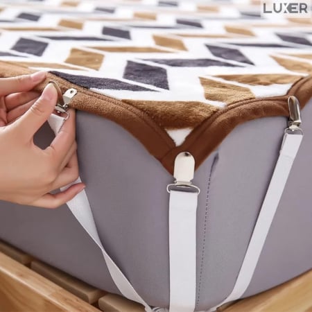 Set 4 Curele/Bretele cu Clesti Metalici Ajustabile Pentru Fixarea Cearceafului/Lenjeriei de Pat, Albe, Luxer, fixare asternuturi cearceaf canapea/pat jysk leroy merlin dedeman hornbach emag ieftine