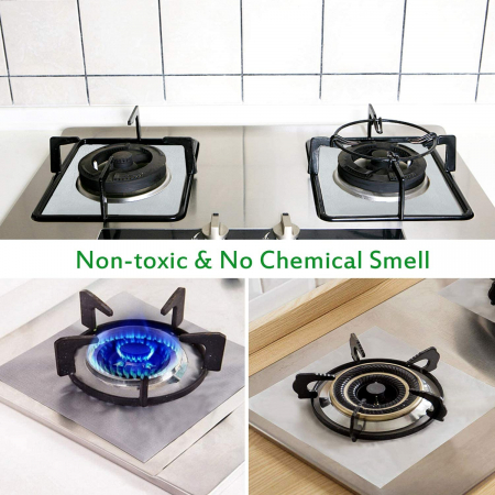 Set 4 folii cu Teflon pentru Protectie Plita sau Aragaz Luxer, Lavabile si Reutilizabile, Argintiu/Silver , 27x27 cm, folie protectie aragaz plita dedeman reutilizabila altex carrefour din teflon auchan ropack inductie perete aragaz ieftin emag altex luxer [4]