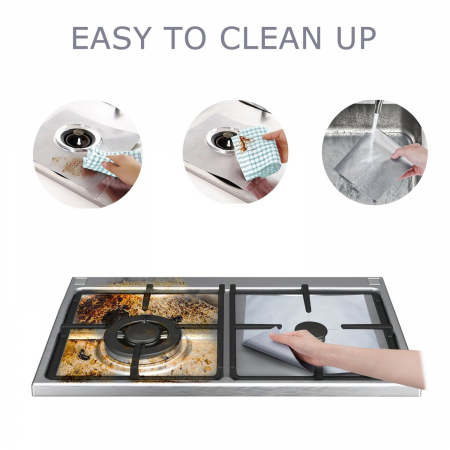 Set 4 folii cu Teflon pentru Protectie Plita sau Aragaz Luxer, Lavabile si Reutilizabile, Argintiu/Silver , 27x27 cm, folie protectie aragaz plita dedeman reutilizabila altex carrefour din teflon auchan ropack inductie perete aragaz ieftin emag altex luxer [5]