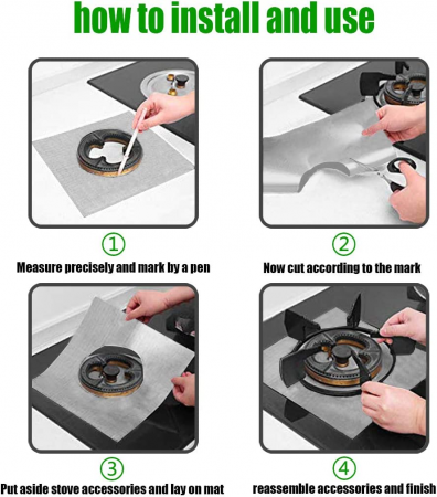 Set 4 folii cu Teflon pentru Protectie Plita sau Aragaz Luxer, Lavabile si Reutilizabile, Argintiu/Silver , 27x27 cm, folie protectie aragaz plita dedeman reutilizabila altex carrefour din teflon auchan ropack inductie perete aragaz ieftin emag altex luxer [11]