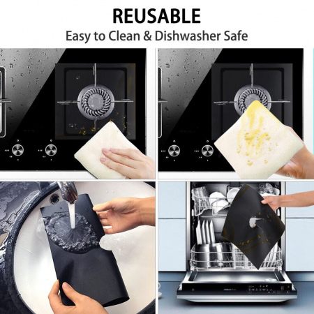 Set 4 folii cu Teflon pentru Protectie Plita sau Aragaz Luxer, Lavabile si Reutilizabile, Negru, 27x27 cm, folie protectie aragaz plita dedeman reutilizabila altex carrefour din teflon auchan ropack inductie perete aragaz ieftin emag altex luxer [8]