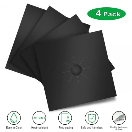 Set 4 folii cu Teflon pentru Protectie Plita sau Aragaz Luxer, Lavabile si Reutilizabile, Negru, 27x27 cm, folie protectie aragaz plita dedeman reutilizabila altex carrefour din teflon auchan ropack inductie perete aragaz ieftin emag altex luxer [9]