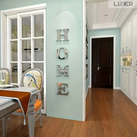 Set 4 Oglinzi Litere Autoadezive Luxer, Model HOME,  Oglinda Decorativa Perete/Mobila pentru Hol Living Baie, Dimensiuni 20x22 cm, Silver [7]