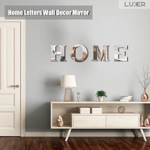 Set 4 Oglinzi Litere Autoadezive Luxer, Model HOME,  Oglinda Decorativa Perete/Mobila pentru Hol Living Baie, Dimensiuni 20x22 cm, Silver [5]
