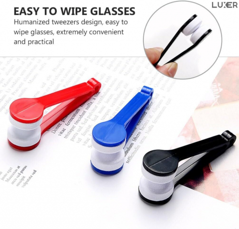 Set 5 Instrumente Compacte pentru Curatarea Ochelarilor, Capete din Microfibra SoftTouch, Forma de Cleste, Dimensiuni: 7 x 2 cm, Multicolor, Luxer, cleste tip laveta pentru stergerea lentilelor ochelarilor emag luxer [2]