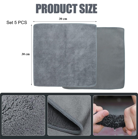 Set 5 lavete magice din microfibra Luxer, 30x30 cm, super absorbante, pentru curățenie generală, bucătărie, baie, geamuri, mobilier și mașină, gri, reutilizabile. [7]