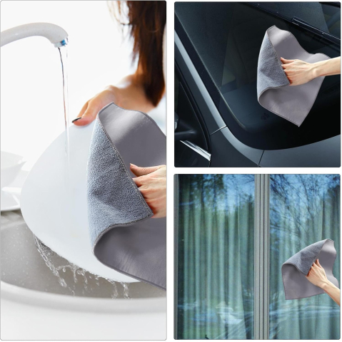 Set 5 lavete magice din microfibra Luxer, 30x30 cm, super absorbante, pentru curățenie generală, bucătărie, baie, geamuri, mobilier și mașină, gri, reutilizabile. [2]