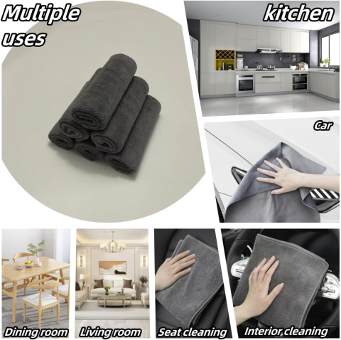 Set 5 lavete magice din microfibra Luxer, 60x30 cm, super absorbante, pentru curățenie generală, bucătărie, baie, geamuri, mobilier și mașină, gri, reutilizabile. [3]