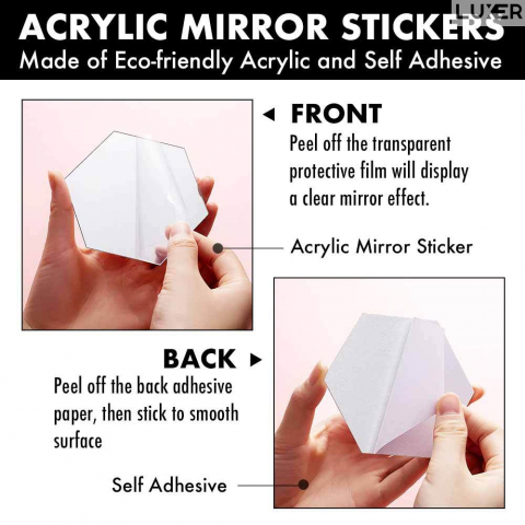 Set 50 Oglinzi Acrilice Autoadezive, Model Diamant, Oglinda Decorativa Perete/Mobila pentru Hol Living Baie, Dimensiuni 6x5 cm, Luxer [4]