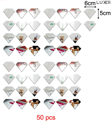 Set 50 Oglinzi Acrilice Autoadezive, Model Diamant, Oglinda Decorativa Perete/Mobila pentru Hol Living Baie, Dimensiuni 6x5 cm, Luxer [3]
