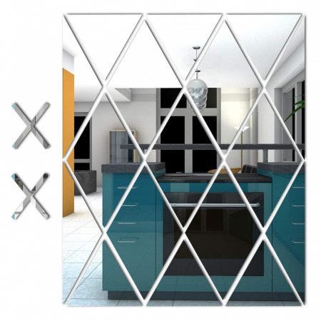 Set 58 Oglinzi Acrilice Autoadezive Luxer,100x100 cm, Model Romb, Oglinda Decorativa Perete/Mobila pentru Hol Living Baie, Autocolante, Silver, oglinzi decorative pentru perete rotunde model bulina pentrun hol living ieftine din acril rezistente ikea jumbo hornbach luxer [9]