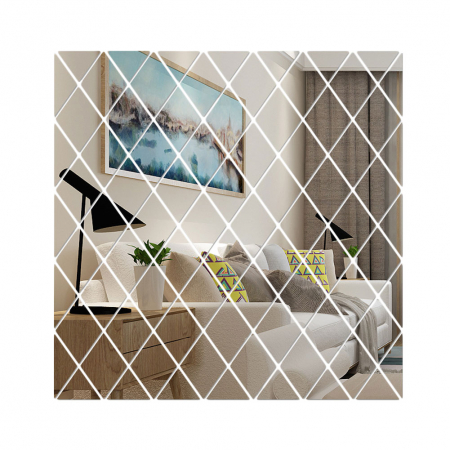 Set 58 Oglinzi Acrilice Autoadezive Luxer,100x100 cm, Model Romb, Oglinda Decorativa Perete/Mobila pentru Hol Living Baie, Autocolante, Silver, oglinzi decorative pentru perete rotunde model bulina pentrun hol living ieftine din acril rezistente ikea jumbo hornbach luxer [11]