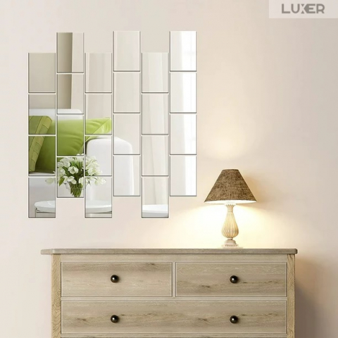 Oglinzi Acrilice  Decorative - Set Oglinzi Acrilice Autoadezive Luxer, Model Dreptunghi, Dimensiuni 15x10 cm, Silver,  oglinda acrilica perete mare decortiva dedeman dormitor rama ikea baie dedeman jysk ieftin pret emag mobexpert moderne ieftine leroy merlin autocolant dreptunghi luxer