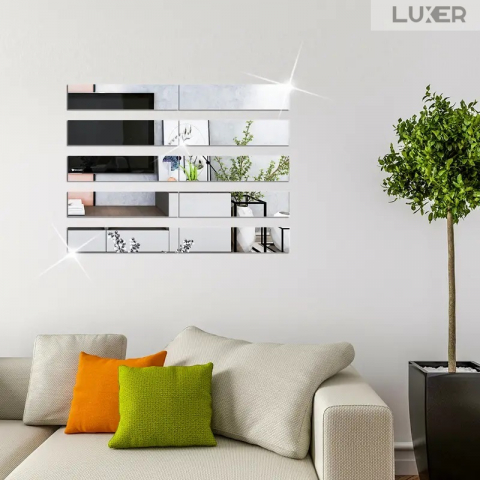 Set Oglinzi Acrilice Autoadezive Luxer, Model Liniar, Dimensiuni 35x8 cm, Silver,  oglinda acrilica perete mare decortiva dedeman dormitor rama ikea baie dedeman jysk ieftin pret emag mobexpert moderne ieftine leroy merlin autocolant model liniar luxer [1]