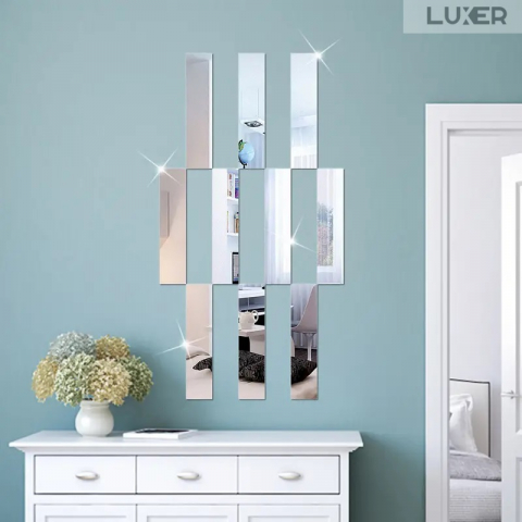 Set Oglinzi Acrilice Autoadezive Luxer, Model Liniar, Dimensiuni 35x8 cm, Silver,  oglinda acrilica perete mare decortiva dedeman dormitor rama ikea baie dedeman jysk ieftin pret emag mobexpert moderne ieftine leroy merlin autocolant model liniar luxer [4]