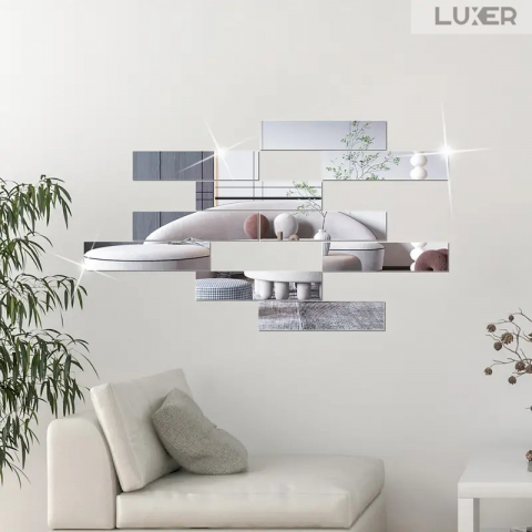 Set Oglinzi Acrilice Autoadezive Luxer, Model Liniar, Dimensiuni 35x8 cm, Silver,  oglinda acrilica perete mare decortiva dedeman dormitor rama ikea baie dedeman jysk ieftin pret emag mobexpert moderne ieftine leroy merlin autocolant model liniar luxer [6]