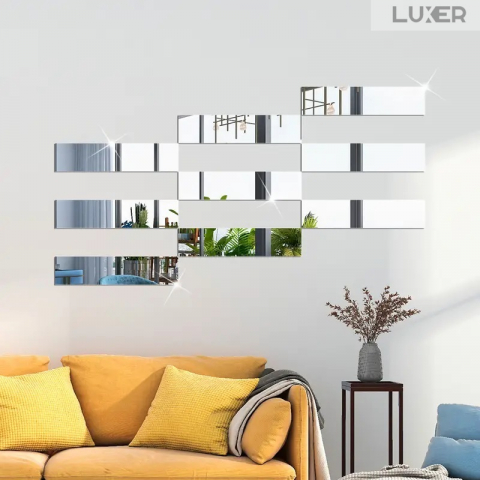 Set Oglinzi Acrilice Autoadezive Luxer, Model Liniar, Dimensiuni 35x8 cm, Silver,  oglinda acrilica perete mare decortiva dedeman dormitor rama ikea baie dedeman jysk ieftin pret emag mobexpert moderne ieftine leroy merlin autocolant model liniar luxer [3]