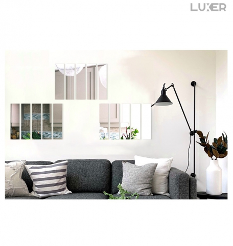 Set Oglinzi Acrilice Autoadezive Luxer, Model Liniar, Dimensiuni 35x8 cm, Silver,  oglinda acrilica perete mare decortiva dedeman dormitor rama ikea baie dedeman jysk ieftin pret emag mobexpert moderne ieftine leroy merlin autocolant model liniar luxer [10]