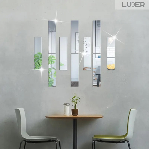 Set Oglinzi Acrilice Autoadezive Luxer, Model Liniar, Dimensiuni 35x8 cm, Silver,  oglinda acrilica perete mare decortiva dedeman dormitor rama ikea baie dedeman jysk ieftin pret emag mobexpert moderne ieftine leroy merlin autocolant model liniar luxer [5]