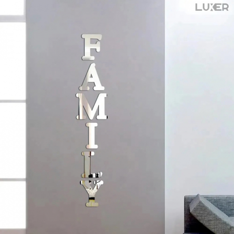 Set 6 Oglinzi Litere Autoadezive Luxer, Model FAMILY, Oglinda Decorativa Perete/Mobila pentru Hol Living Baie Dimensiuni 22x23 cm, Silver [5]