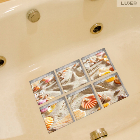 Set 6 Stickere Antiderapante Pentru Cada sau Cabina de Dus Luxer, Dimensiune/bucata 15x15 cm, Sticker Antiderapant Model Nisip si Scoici, pentru Protectie Antialunecare Copii si Adulti Luxer [2]