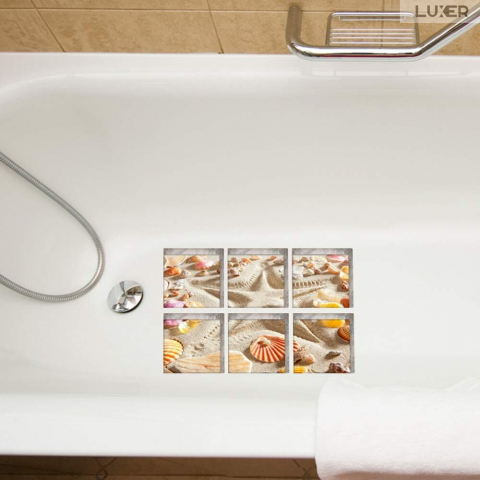Set 6 Stickere Antiderapante Pentru Cada sau Cabina de Dus Luxer, Dimensiune/bucata 15x15 cm, Sticker Antiderapant Model Nisip si Scoici, pentru Protectie Antialunecare Copii si Adulti Luxer [3]