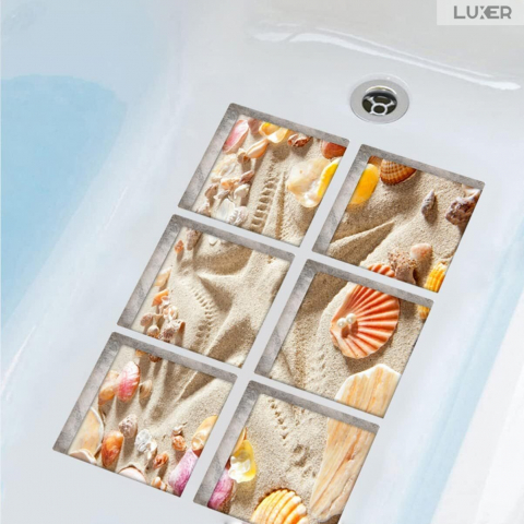 Set 6 Stickere Antiderapante Pentru Cada sau Cabina de Dus Luxer, Dimensiune/bucata 15x15 cm, Sticker Antiderapant Model Nisip si Scoici, pentru Protectie Antialunecare Copii si Adulti Luxer [4]