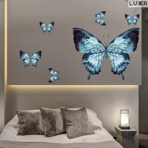 Set 6 Stickere Decorative Autoadezive Model: Morpho Butterflies (Fluturi Morpho), Multisuprafete, Dimensiuni 29 x 29 cm, Jysk, Leroy, Dedeman, Jumbo, Emag, Luxer [1]