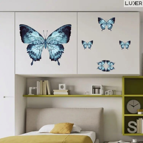 Set 6 Stickere Decorative Autoadezive Model: Morpho Butterflies (Fluturi Morpho), Multisuprafete, Dimensiuni 29 x 29 cm, Jysk, Leroy, Dedeman, Jumbo, Emag, Luxer [4]