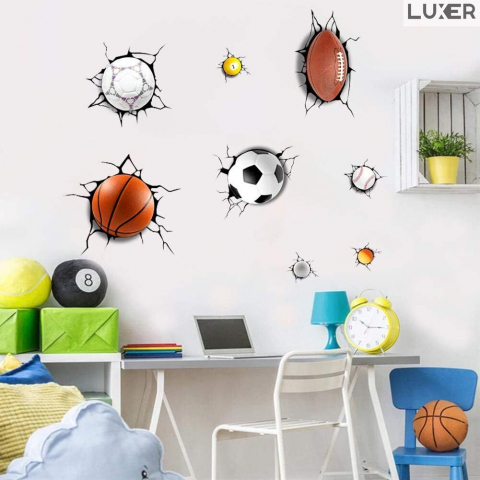 Set 8 Stickere Decorative Mingi Multiple Sporturi: Fotbal, Rugby, Biliard, Baschet, Baseball, Ping Pong, Golf, Cu Efect 3D, Multisuprafete, Autoadezive, Luxer, Sticker Pentru Micii Campioni Sportivi Emag Jysk Leroy Dedeman Luxer [3]