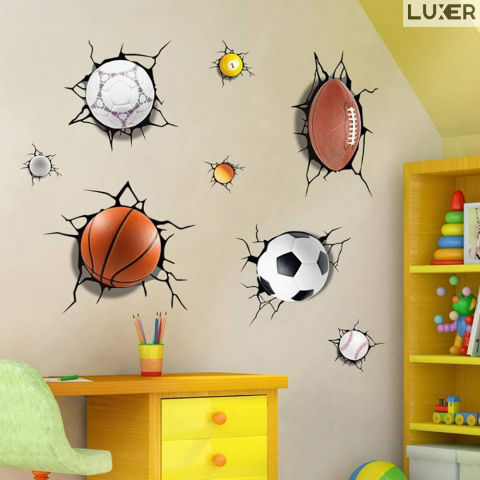 Set 8 Stickere Decorative Mingi Multiple Sporturi: Fotbal, Rugby, Biliard, Baschet, Baseball, Ping Pong, Golf, Cu Efect 3D, Multisuprafete, Autoadezive, Luxer, Sticker Pentru Micii Campioni Sportivi Emag Jysk Leroy Dedeman Luxer [5]