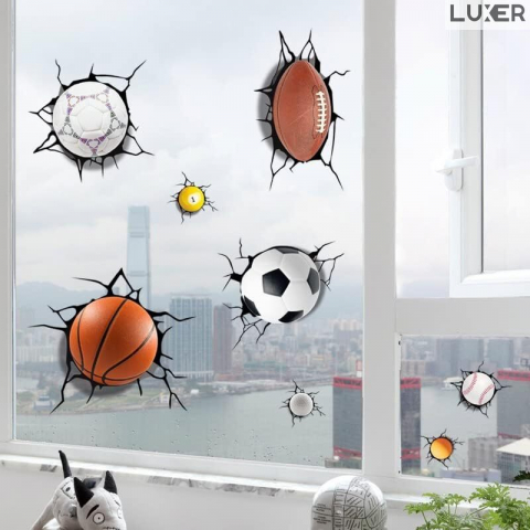 Stickere Copii - Set 8 Stickere Decorative Mingi Multiple Sporturi: Fotbal, Rugby, Biliard, Baschet, Baseball, Ping Pong, Golf, Cu Efect 3D, Multisuprafete, Autoadezive, Luxer, Sticker Pentru Micii Campioni Sportivi Emag Jysk Leroy Dedeman Luxer
