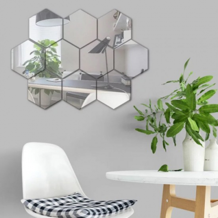 Set oglinzi acrilice Luxer, model hexagon, 12.5x11x6.4 cm, silver, oglinda acrilica perete mare decortiva dedeman dormitor rama ikea baie dedeman jysk ieftin pret emag mobexpert moderne ieftine leroy merlin autocolant hexagon luxer [2]