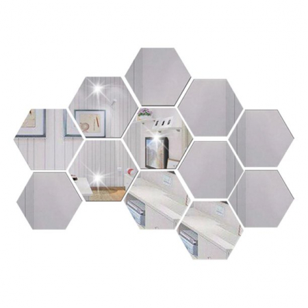 Set oglinzi acrilice Luxer, model hexagon, 12.5x11x6.4 cm, silver, oglinda acrilica perete mare decortiva dedeman dormitor rama ikea baie dedeman jysk ieftin pret emag mobexpert moderne ieftine leroy merlin autocolant hexagon luxer [3]
