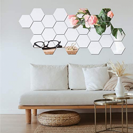 Set oglinzi acrilice Luxer, model hexagon, 12.5x11x6.4 cm, silver, oglinda acrilica perete mare decortiva dedeman dormitor rama ikea baie dedeman jysk ieftin pret emag mobexpert moderne ieftine leroy merlin autocolant hexagon luxer [3]
