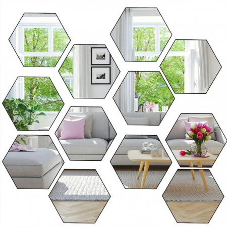 Toate Produsele - Set oglinzi acrilice Luxer, model hexagon, 12.5x11x6.4 cm, silver, oglinda acrilica perete mare decortiva dedeman dormitor rama ikea baie dedeman jysk ieftin pret emag mobexpert moderne ieftine leroy merlin autocolant hexagon luxer