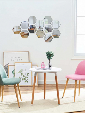 Set oglinzi acrilice Luxer, model hexagon, 12.5x11x6.4 cm, silver, oglinda acrilica perete mare decortiva dedeman dormitor rama ikea baie dedeman jysk ieftin pret emag mobexpert moderne ieftine leroy merlin autocolant hexagon luxer [6]